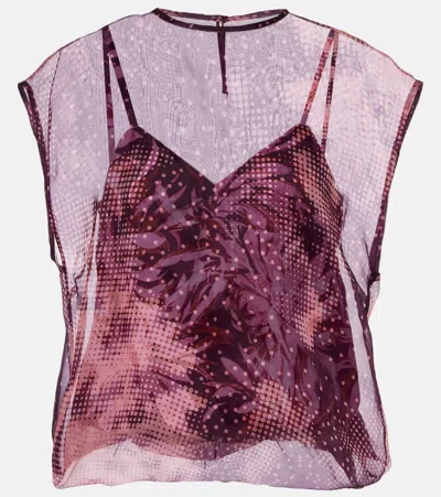 Dries Van Noten Layered Printed Silk-blend Top In Burgundy