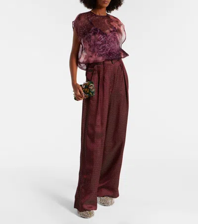 Dries Van Noten Layered Printed Silk-blend Top In Burgundy