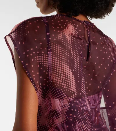 Dries Van Noten Layered Printed Silk-blend Top In Burgundy