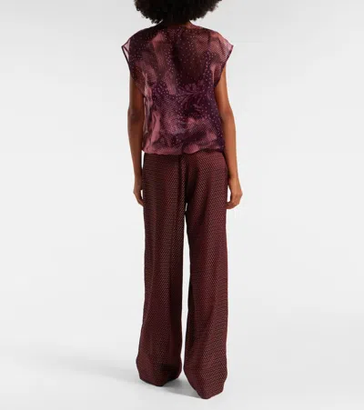 Dries Van Noten Layered Printed Silk-blend Top In Burgundy