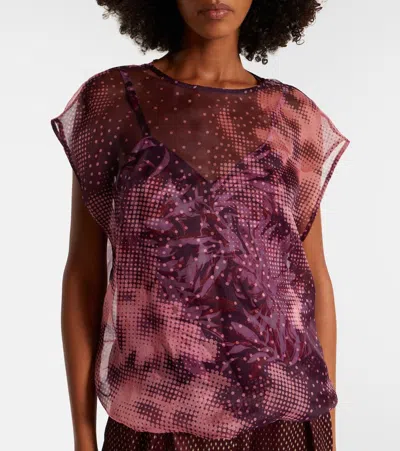 Dries Van Noten Layered Printed Silk-blend Top In Burgundy