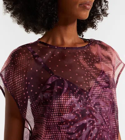 Dries Van Noten Layered Printed Silk-blend Top In Burgundy