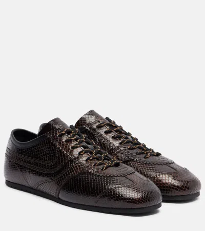 Dries Van Noten Leather Snakeskin-effect Dustin Sneakers In Brown