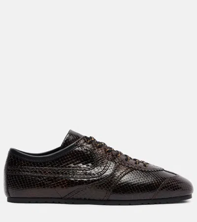 Dries Van Noten Leather Snakeskin-effect Dustin Sneakers In Brown