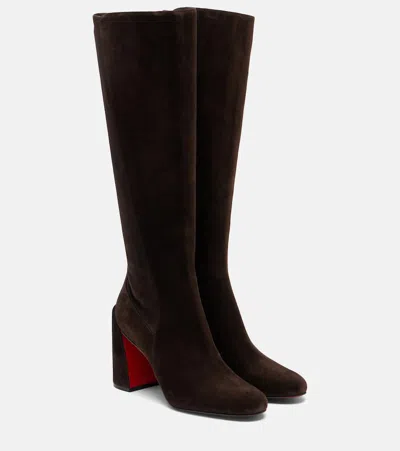 Christian Louboutin 55mm Jane Botta Suede Red Sole Knee-high Boots In Brown