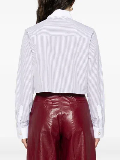 Casablanca Cropped Long-sleeved Striped Shirt With Floral Embroidery In Multi