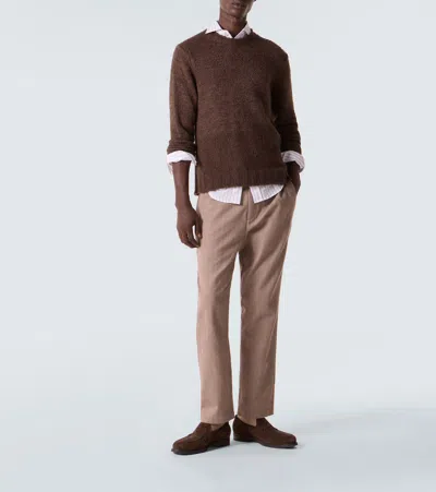 Frescobol Carioca Oscar Herringbone Cotton-blend Straight Pants In Brown