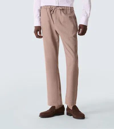 Frescobol Carioca Oscar Herringbone Cotton-blend Straight Pants In Brown