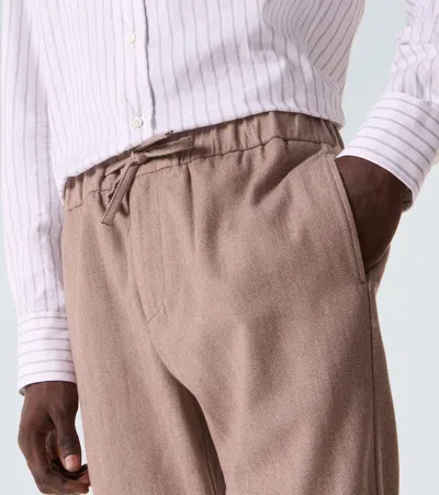 Frescobol Carioca Oscar Herringbone Cotton-blend Straight Pants In Brown