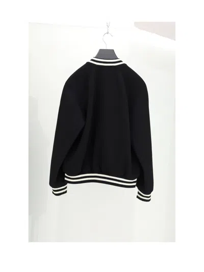 Celine Teddy Triomphe Leather-trimmed Wool-blend Varsity Jacket In Black