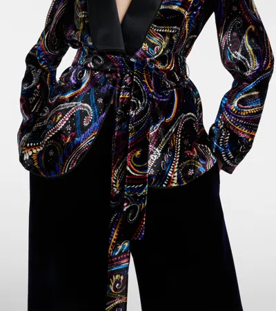 Etro Paisley Foliage Motif Belted Velvet Blazer In Black