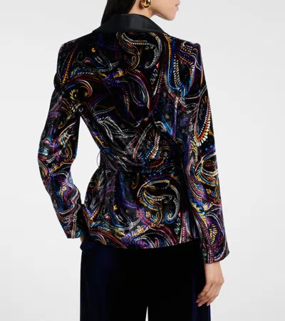 Etro Paisley Foliage Motif Belted Velvet Blazer In Black