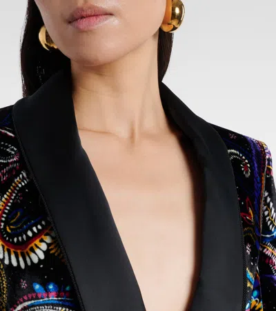 Etro Paisley Foliage Motif Belted Velvet Blazer In Black
