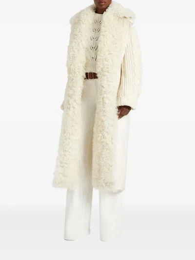 Ermanno Scervino Cable-knit Shearling Coat In White