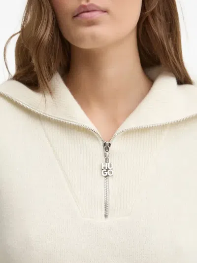 Hugo Boss Zip-neck Sweater In Neutral