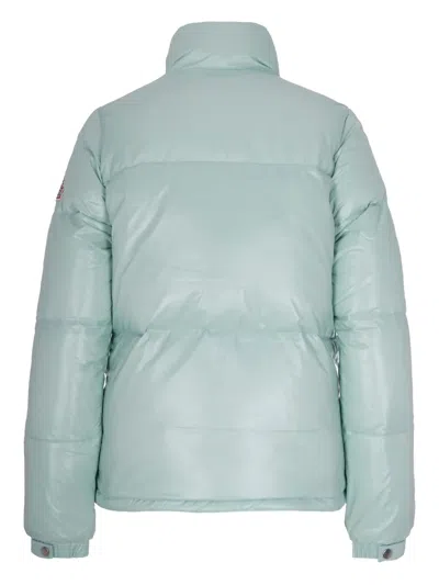 Pyrenex Fitted Shiny Nylon Puffer Jacket With Contrast Back Yoke In Green
