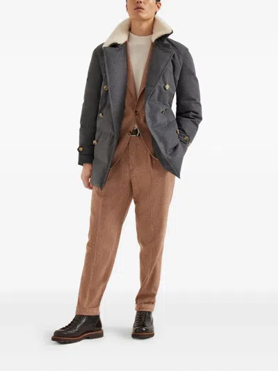 Brunello Cucinelli One-and-a-half-breasted Down Coat In Gray