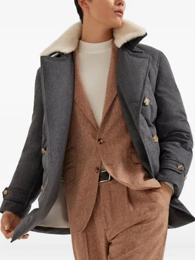 Brunello Cucinelli One-and-a-half-breasted Down Coat In Gray