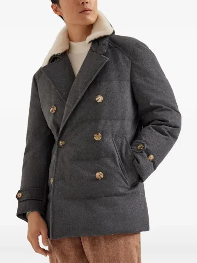 Brunello Cucinelli One-and-a-half-breasted Down Coat In Gray