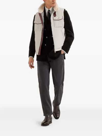 Brunello Cucinelli Collar-detail Pockets Gilet In Neutral