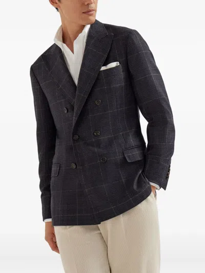 Brunello Cucinelli Prince Of Wales Deconstructed Blazer In Gray