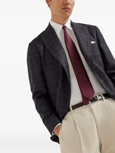 Brunello Cucinelli Prince Of Wales Deconstructed Blazer In Gray