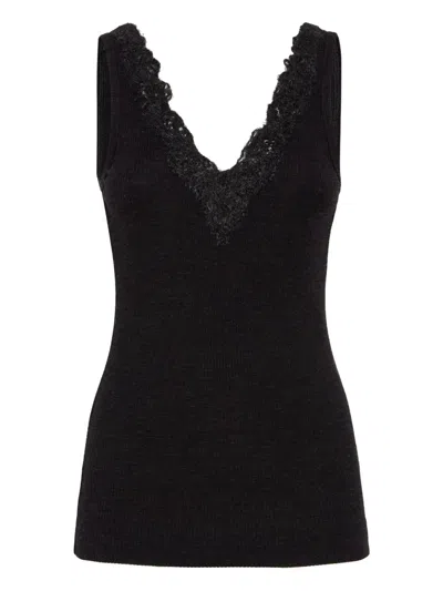 Brunello Cucinelli Wool Wispy Lace Tank Top In Gray