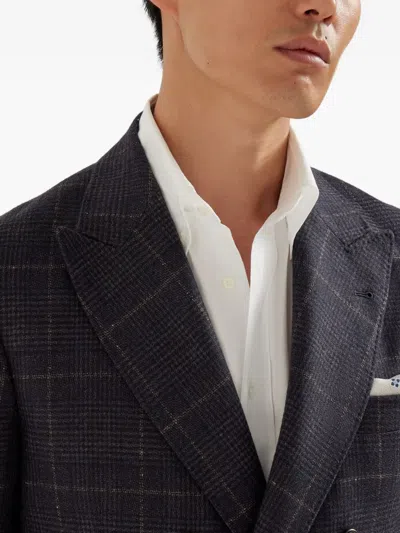 Brunello Cucinelli Prince Of Wales Deconstructed Blazer In Gray