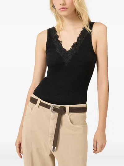 Brunello Cucinelli Wool Wispy Lace Tank Top In Gray