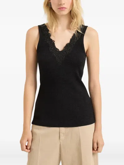 Brunello Cucinelli Wool Wispy Lace Tank Top In Gray