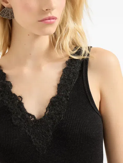 Brunello Cucinelli Wool Wispy Lace Tank Top In Gray