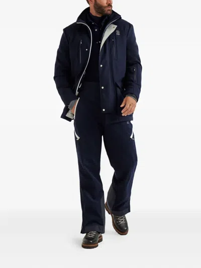 Brunello Cucinelli Mountain Padding Contrast Side-zip Trousers In Blue