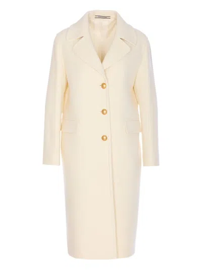 Tagliatore Longline Coat With Notched Lapels And Pockets In White