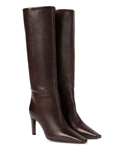 Brunello Cucinelli 80mm Pointed Heel Leather Boots In Brown