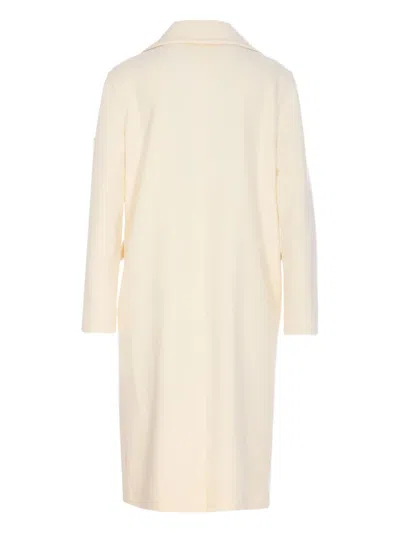 Tagliatore Longline Coat With Notched Lapels And Pockets In White