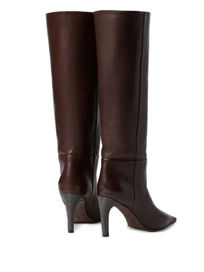 Brunello Cucinelli 80mm Pointed Heel Leather Boots In Brown