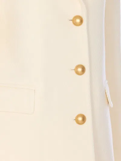 Tagliatore Longline Coat With Notched Lapels And Pockets In White