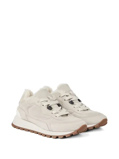 Brunello Cucinelli Shearling-lined Suede Low-top Sneakers In Neutral