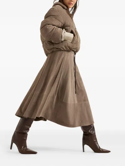 Brunello Cucinelli 80mm Pointed Heel Leather Boots In Brown