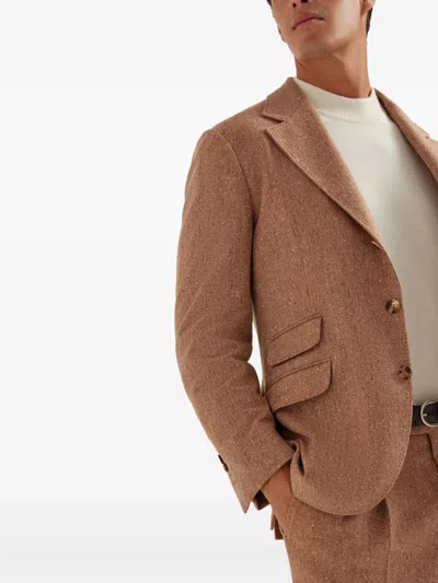Brunello Cucinelli Herringbone-pattern Single-breasted Blazer In Brown