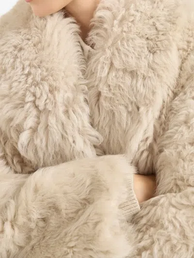 Brunello Cucinelli Double-breasted Shearling Coat In Neutral