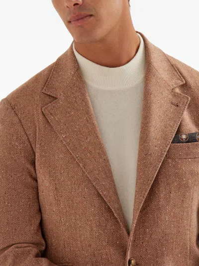 Brunello Cucinelli Herringbone-pattern Single-breasted Blazer In Brown