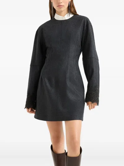 Brunello Cucinelli Mini Dress With Wispy Lace Cuffs In Gray