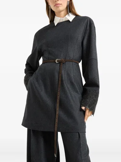 Brunello Cucinelli Mini Dress With Wispy Lace Cuffs In Gray