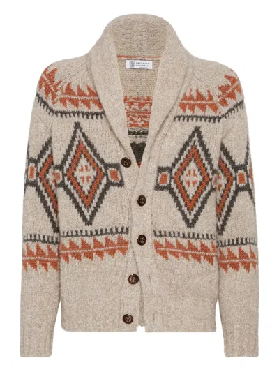 Brunello Cucinelli Geometric-jacquard Cardigan In Multi