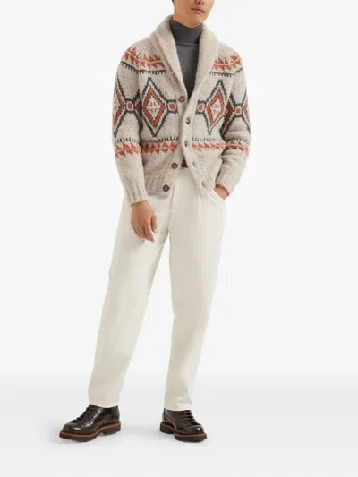 Brunello Cucinelli Geometric-jacquard Cardigan In Multi
