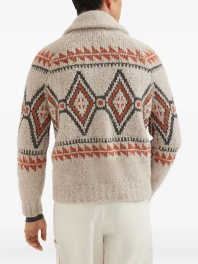 Brunello Cucinelli Geometric-jacquard Cardigan In Multi