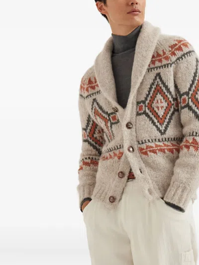 Brunello Cucinelli Geometric-jacquard Cardigan In Multi