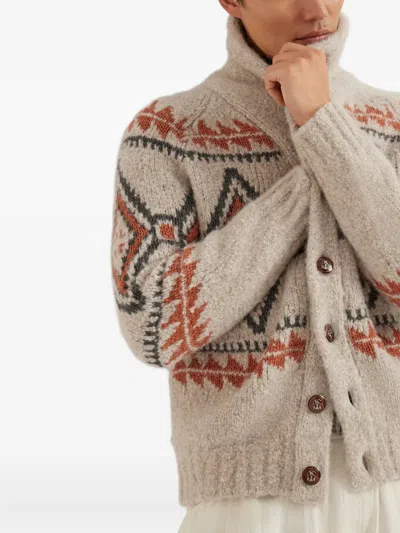 Brunello Cucinelli Geometric-jacquard Cardigan In Multi
