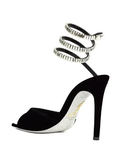 René Caovilla 104mm Serpent Rhinestone Stiletto Sandal In Black